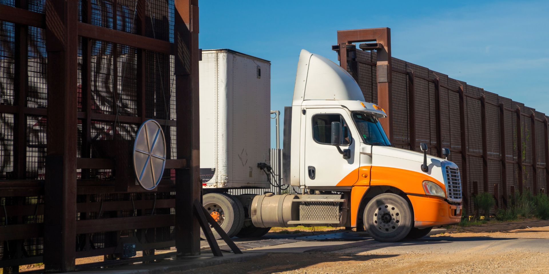 Semi-truck moving freight across the US-Mexico border